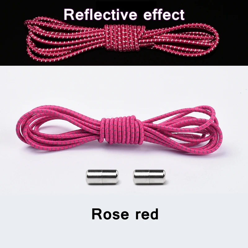1Pair New Reflective Elastic Shoelaces Metal Tip Shoelace Round No Tie Shoelaces Convenient Quick Lock Laces Unisex Shoe Laces