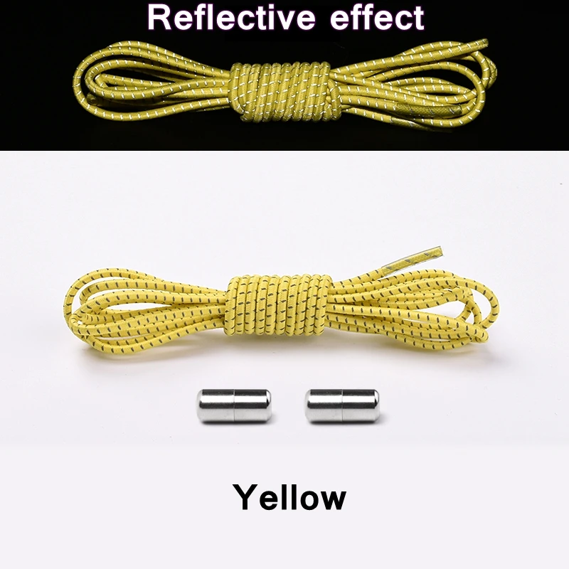 1Pair New Reflective Elastic Shoelaces Metal Tip Shoelace Round No Tie Shoelaces Convenient Quick Lock Laces Unisex Shoe Laces