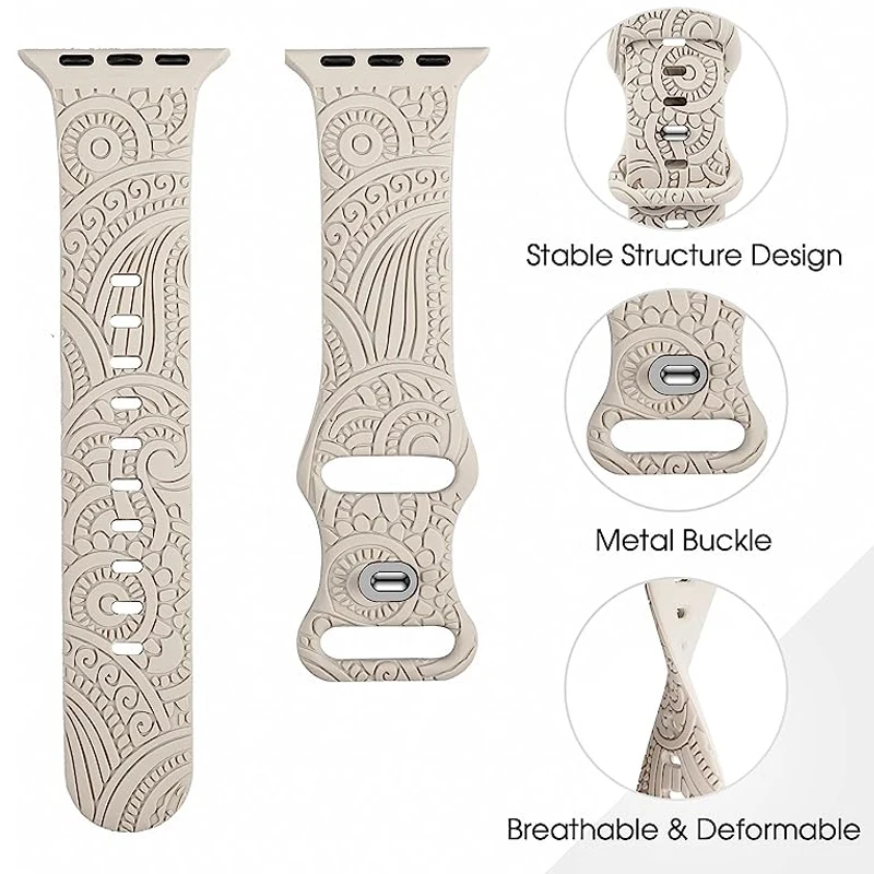 Engraved Band for Apple Watch 44MM 49mm 40mm 41 45mm 38/42mm Leopard Silicone Sport Strap for IWatch Series Ultra 8 7 6 SE 5 4 3