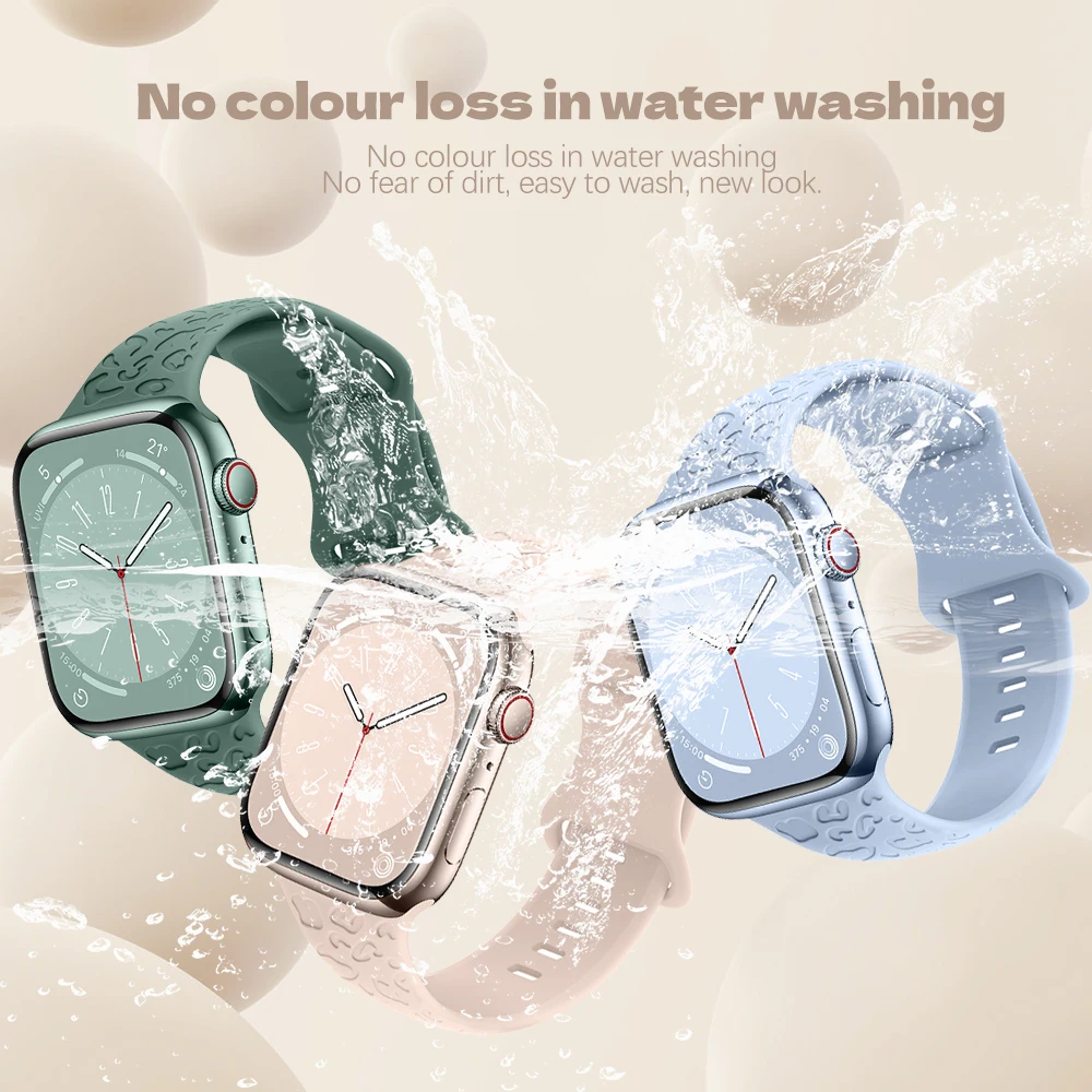 Engraved Band for Apple Watch 44MM 49mm 40mm 41 45mm 38/42mm Leopard Silicone Sport Strap for IWatch Series Ultra 8 7 6 SE 5 4 3