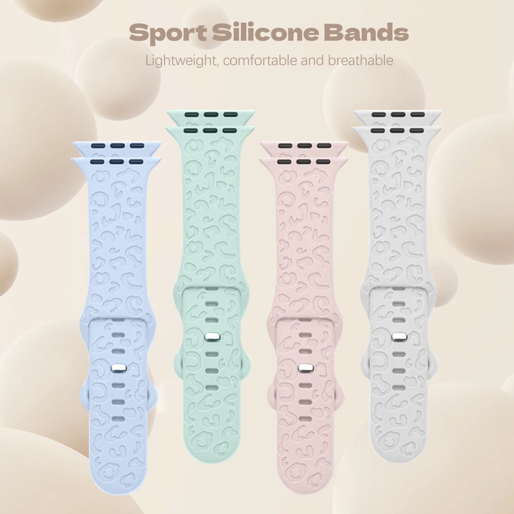 Engraved Band for Apple Watch 44MM 49mm 40mm 41 45mm 38/42mm Leopard Silicone Sport Strap for IWatch Series Ultra 8 7 6 SE 5 4 3