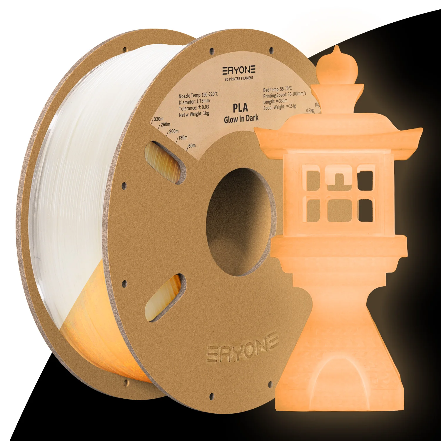 Eryone 1KG Glow In The Dark PLA Filament Premium 3D Print 1.75mm (Absorbs Sunlight or Daylight), PLA Filament Glow in The Dark