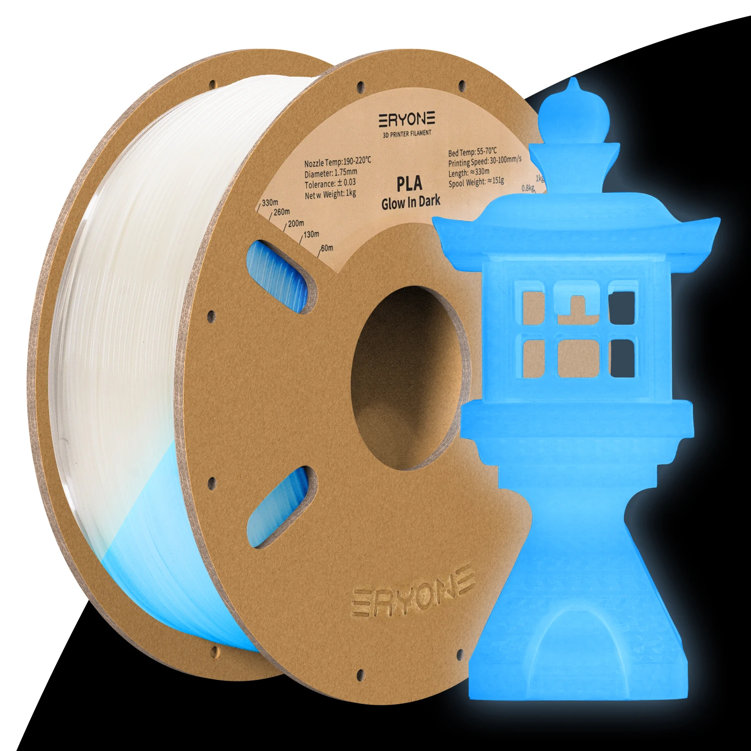 Eryone 1KG Glow In The Dark PLA Filament Premium 3D Print 1.75mm (Absorbs Sunlight or Daylight), PLA Filament Glow in The Dark