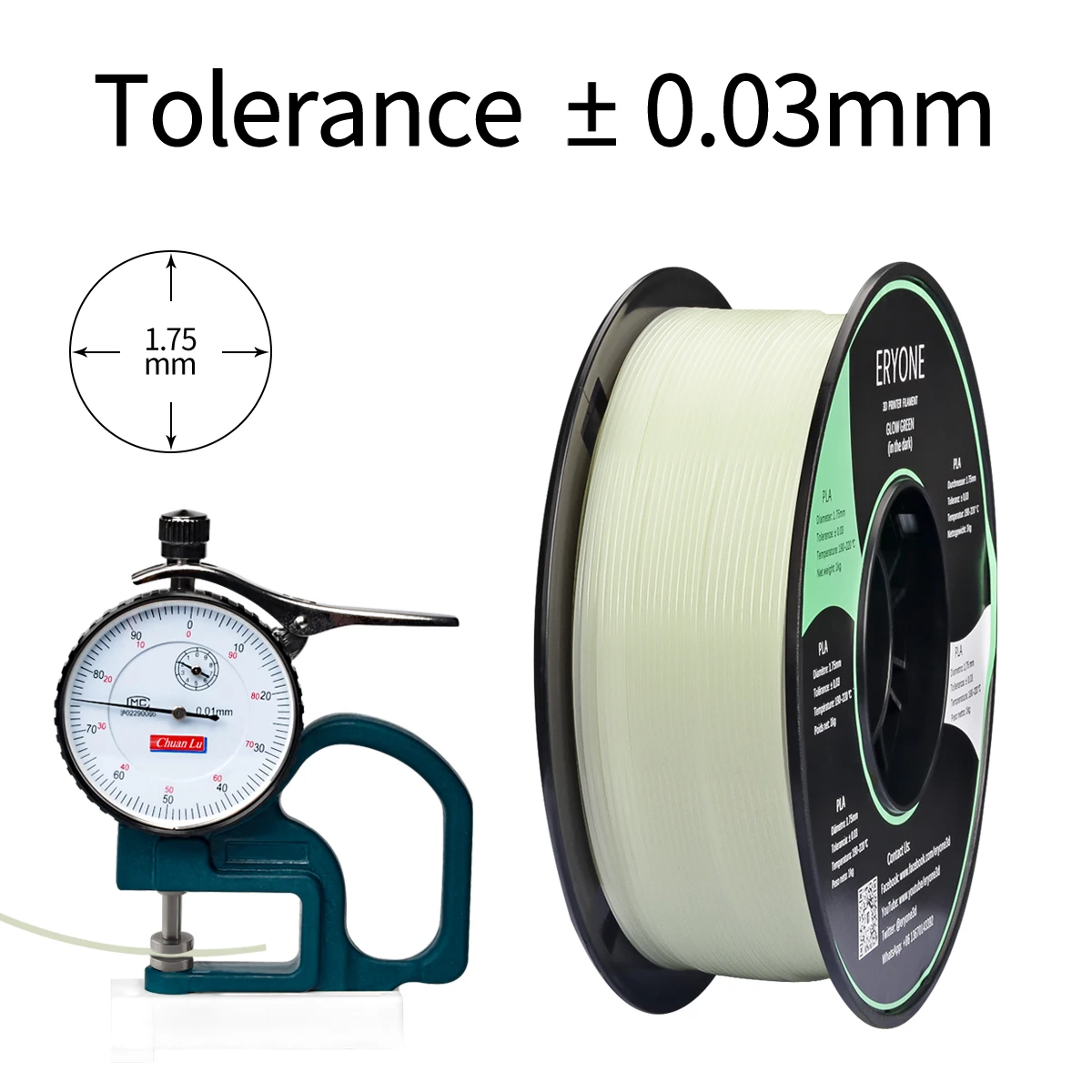 Eryone 1KG Glow In The Dark PLA Filament Premium 3D Print 1.75mm (Absorbs Sunlight or Daylight), PLA Filament Glow in The Dark