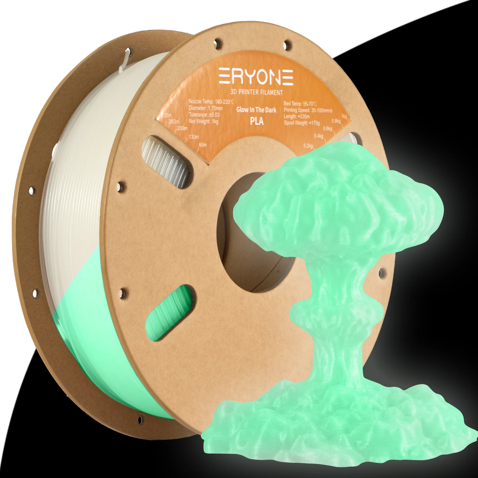 Eryone 1KG Glow In The Dark PLA Filament Premium 3D Print 1.75mm (Absorbs Sunlight or Daylight), PLA Filament Glow in The Dark