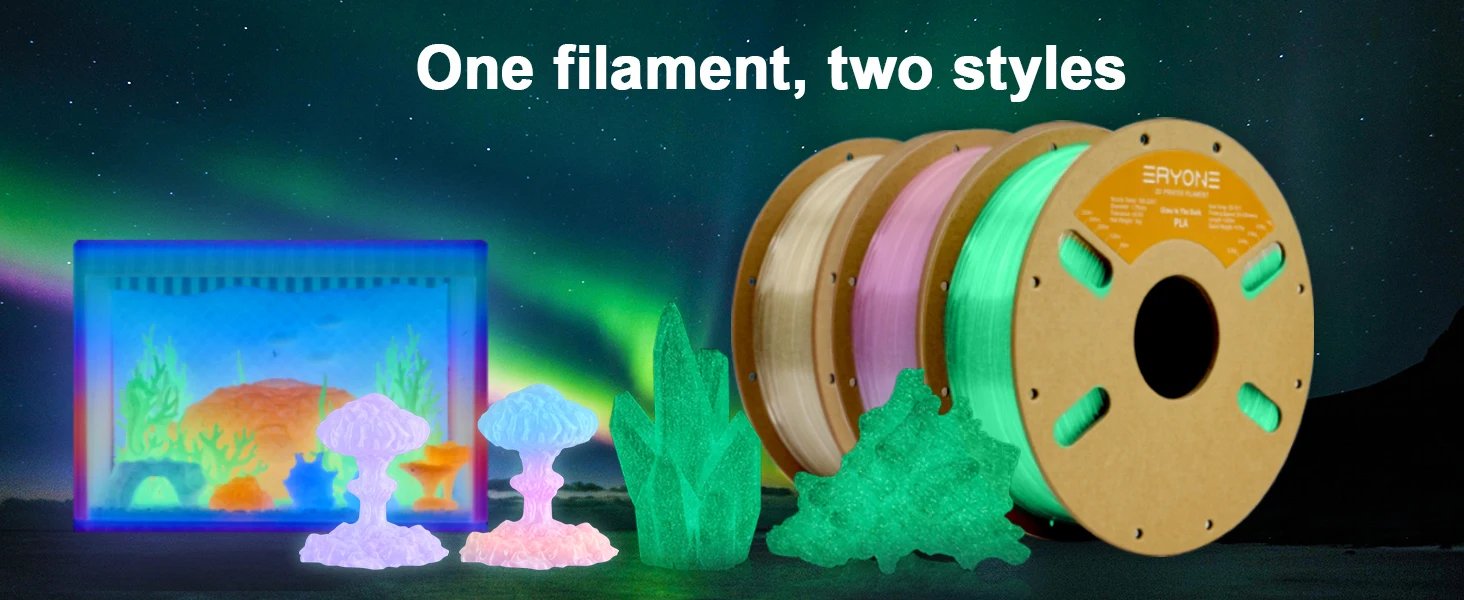 Eryone 1KG Glow In The Dark PLA Filament Premium 3D Print 1.75mm (Absorbs Sunlight or Daylight), PLA Filament Glow in The Dark
