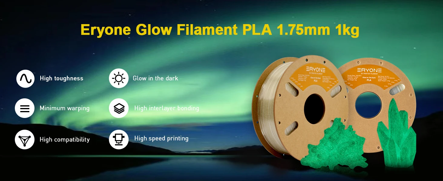 Eryone 1KG Glow In The Dark PLA Filament Premium 3D Print 1.75mm (Absorbs Sunlight or Daylight), PLA Filament Glow in The Dark