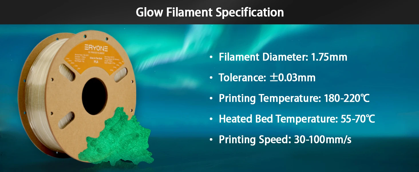 Eryone 1KG Glow In The Dark PLA Filament Premium 3D Print 1.75mm (Absorbs Sunlight or Daylight), PLA Filament Glow in The Dark