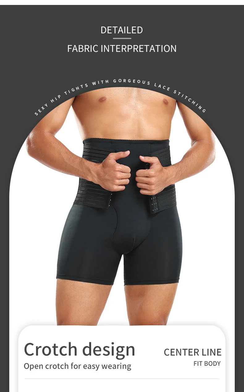 New Men Padded Boyshorts Butt Lifter High Waist Tummy Control Shorts with Buckle Hip Enhancer Compression Belly Shaper Panties