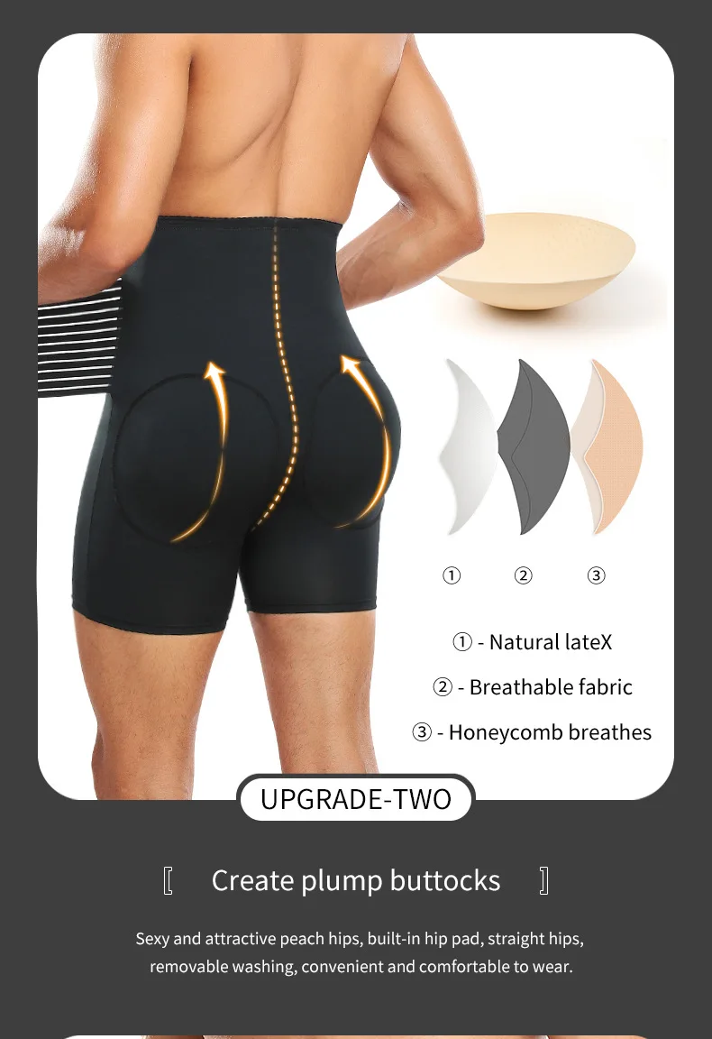 New Men Padded Boyshorts Butt Lifter High Waist Tummy Control Shorts with Buckle Hip Enhancer Compression Belly Shaper Panties