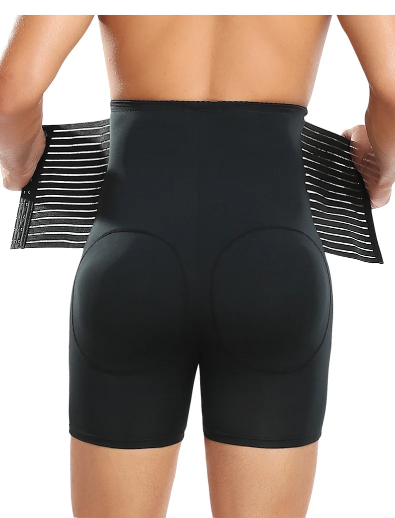 New Men Padded Boyshorts Butt Lifter High Waist Tummy Control Shorts with Buckle Hip Enhancer Compression Belly Shaper Panties