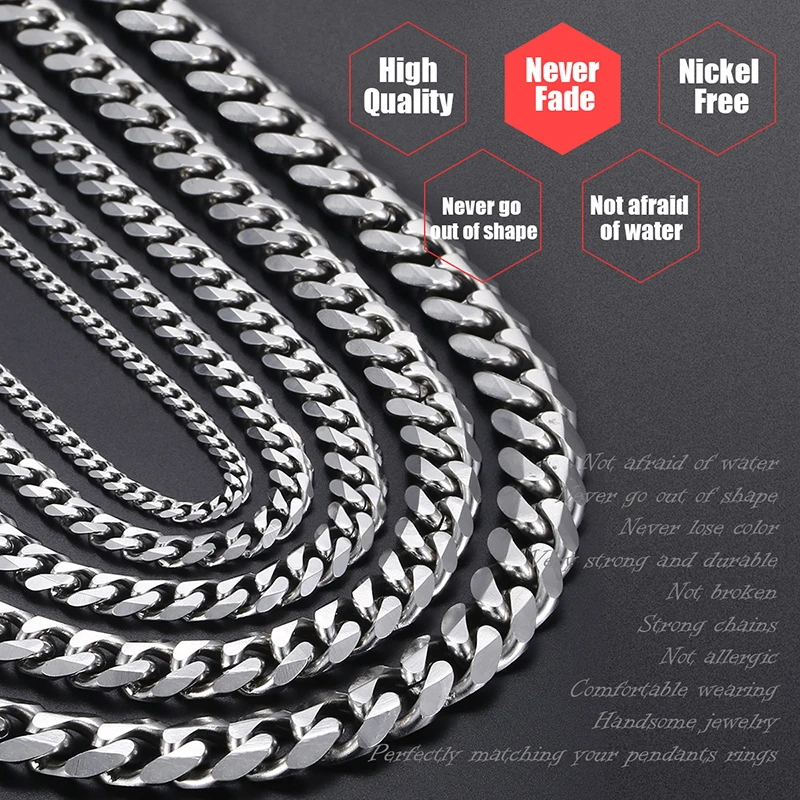 3-11MM Gold Color Stainless Steel Bracelets For Men Women Unisex Curb Cuban Link Chain Simple Wrist Jewelry Gifts