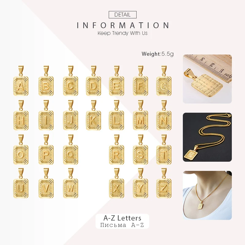 Trendy Gold Color A-Z Letters Pendant Necklace For Women Men Name Choker Stainless Steel Multi Chains 18inch Dropshipping