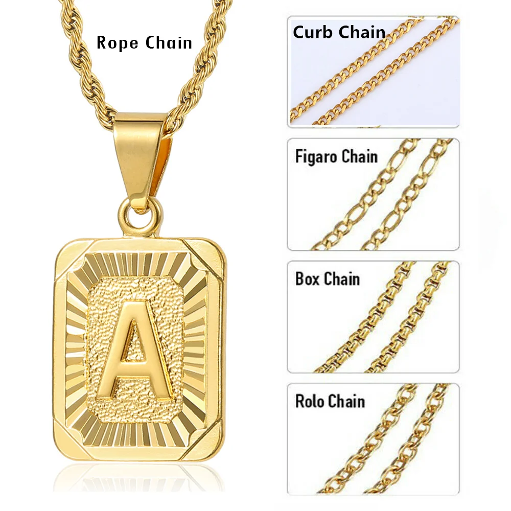 Trendy Gold Color A-Z Letters Pendant Necklace For Women Men Name Choker Stainless Steel Multi Chains 18inch Dropshipping