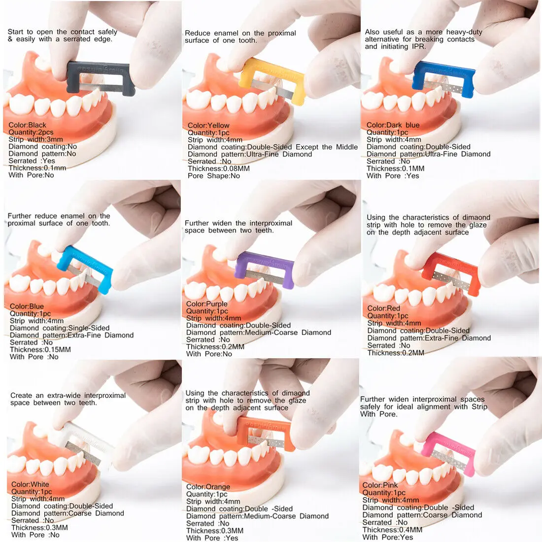 Easyinsmile Orthodontic Stripping IPR Dental Kit Interproximal Reduction Strips Polish Tooth Enamel Reduce Serrated Saw