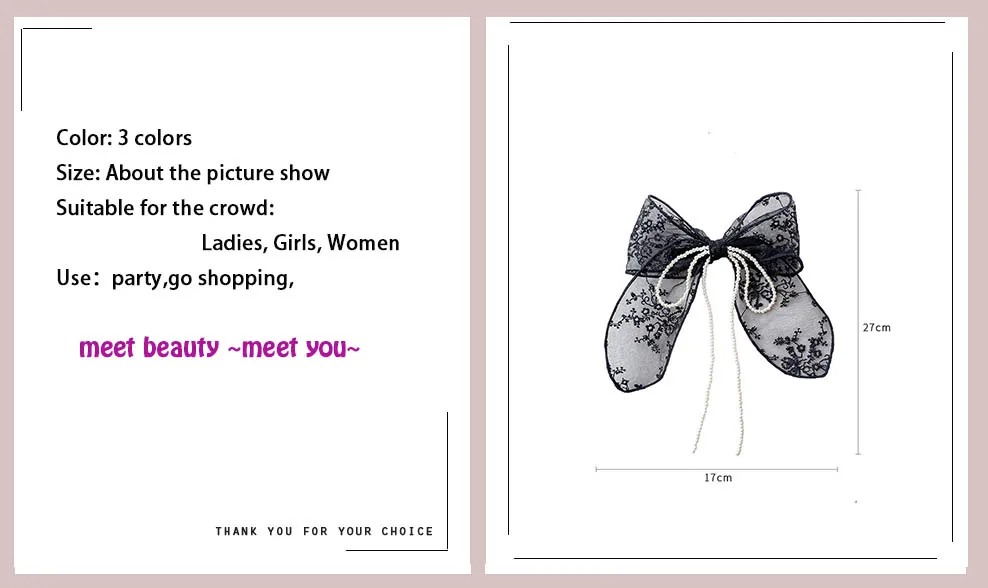 Summer Vacation Lace Hair Clip Black White Bow Knot Hair Barrettes For Women Ponytail Elegant Hairclip With Mesh Bow