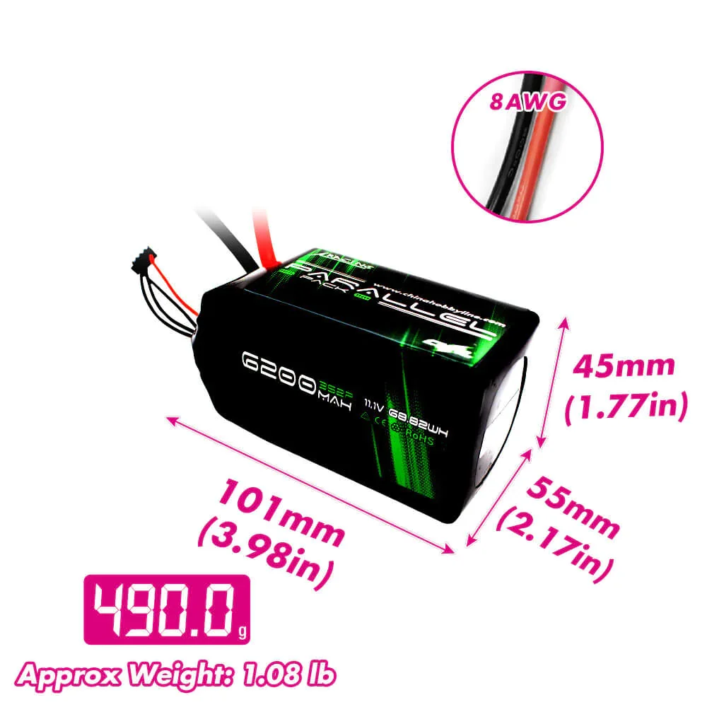 CNHL 2S 3S 7.4V 11.1V Shorty Lipo Battery 4400mAh 6200mAh 90C Soft Pack with 8awg Copper Wire for RC Car Boat Truck Airplane