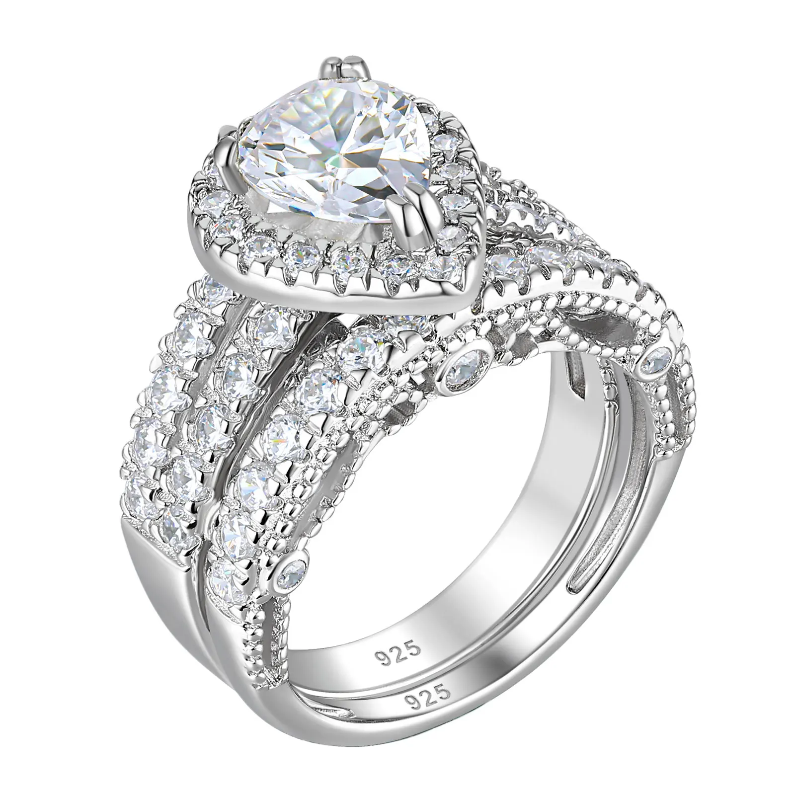 Newshe 925 Sterling Silver Vintage Emerald Cut AAAAA Cubic Zircon Wedding Engagement Rings for Women Bridal Set Fine Jewelry