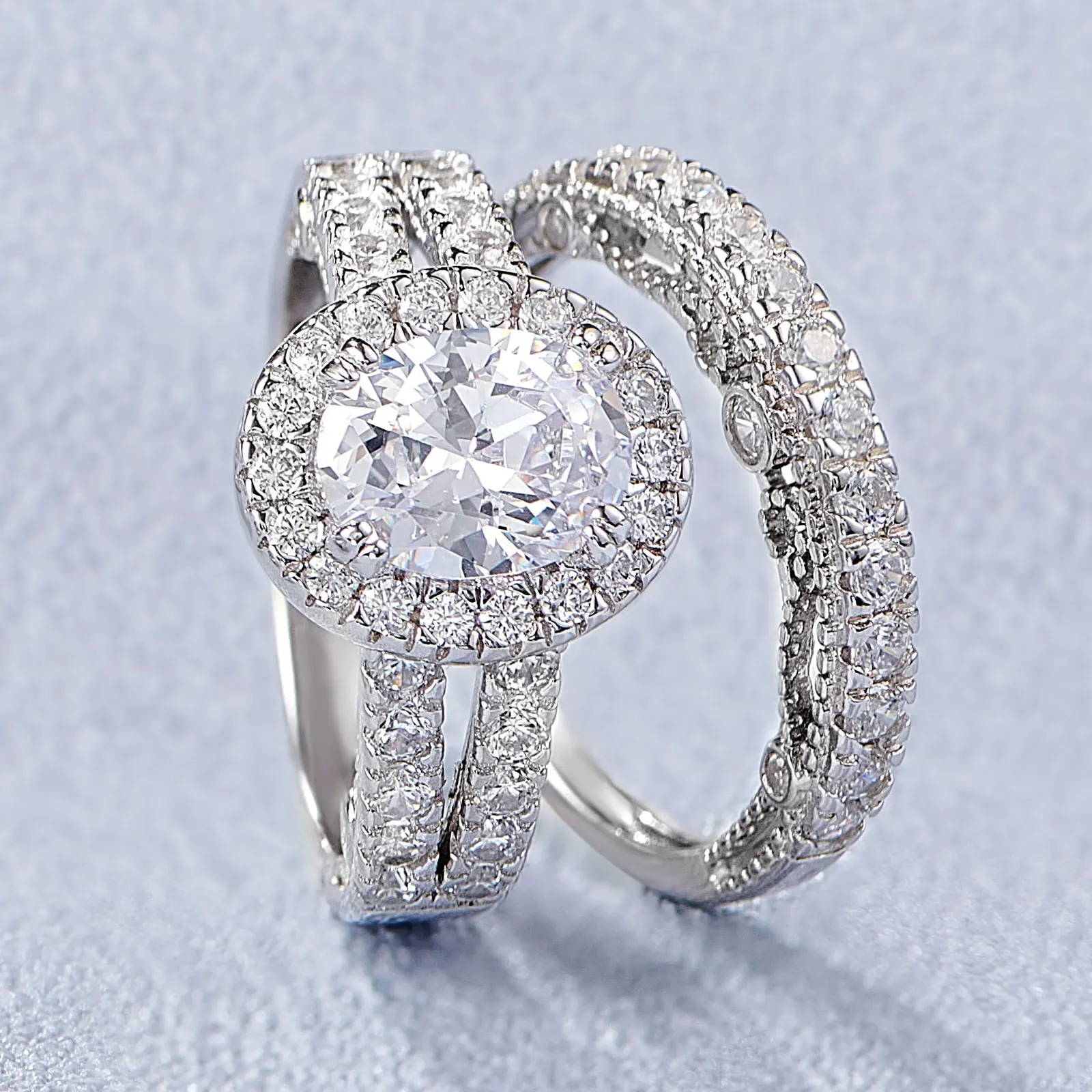 Newshe 925 Sterling Silver Vintage Emerald Cut AAAAA Cubic Zircon Wedding Engagement Rings for Women Bridal Set Fine Jewelry
