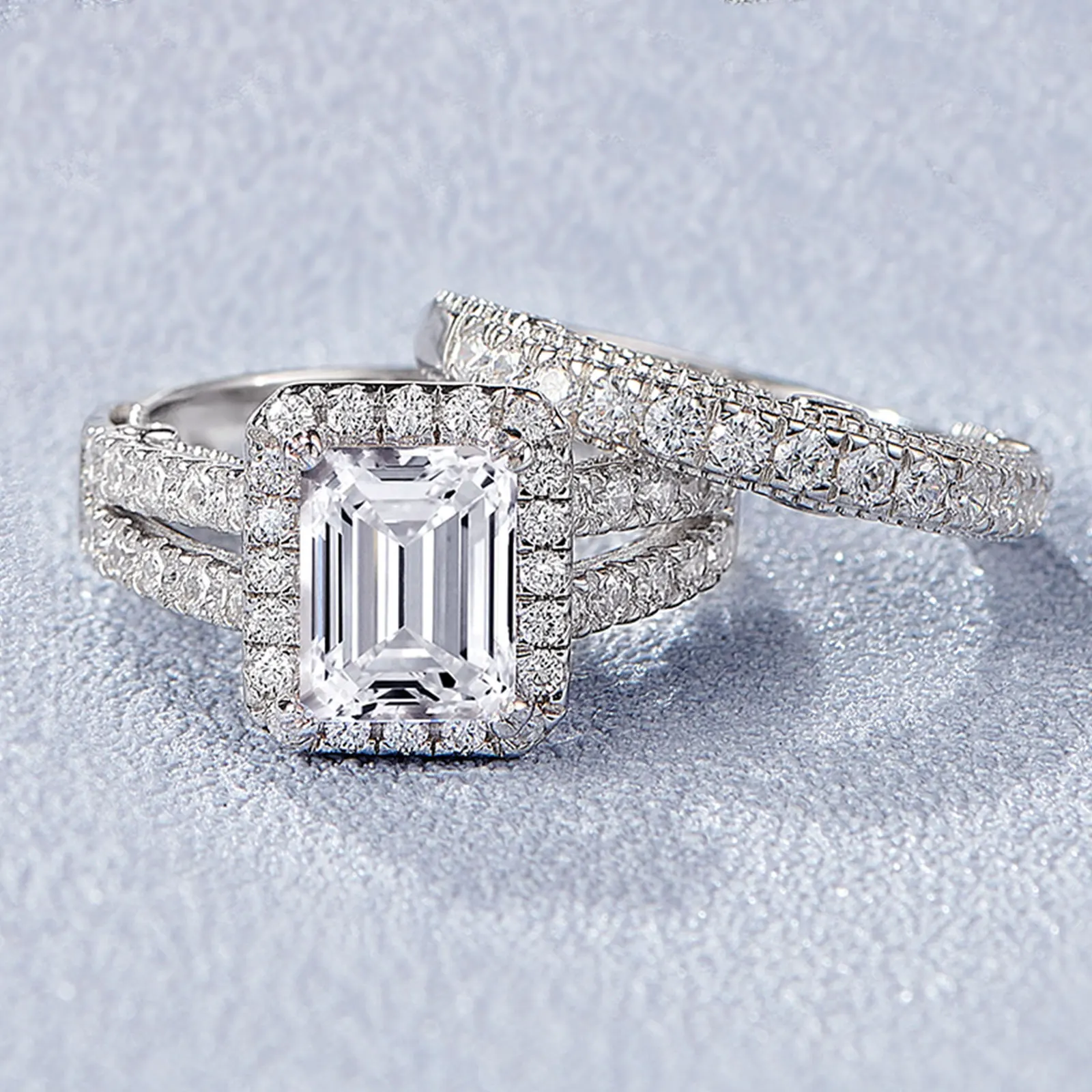 Newshe 925 Sterling Silver Vintage Emerald Cut AAAAA Cubic Zircon Wedding Engagement Rings for Women Bridal Set Fine Jewelry