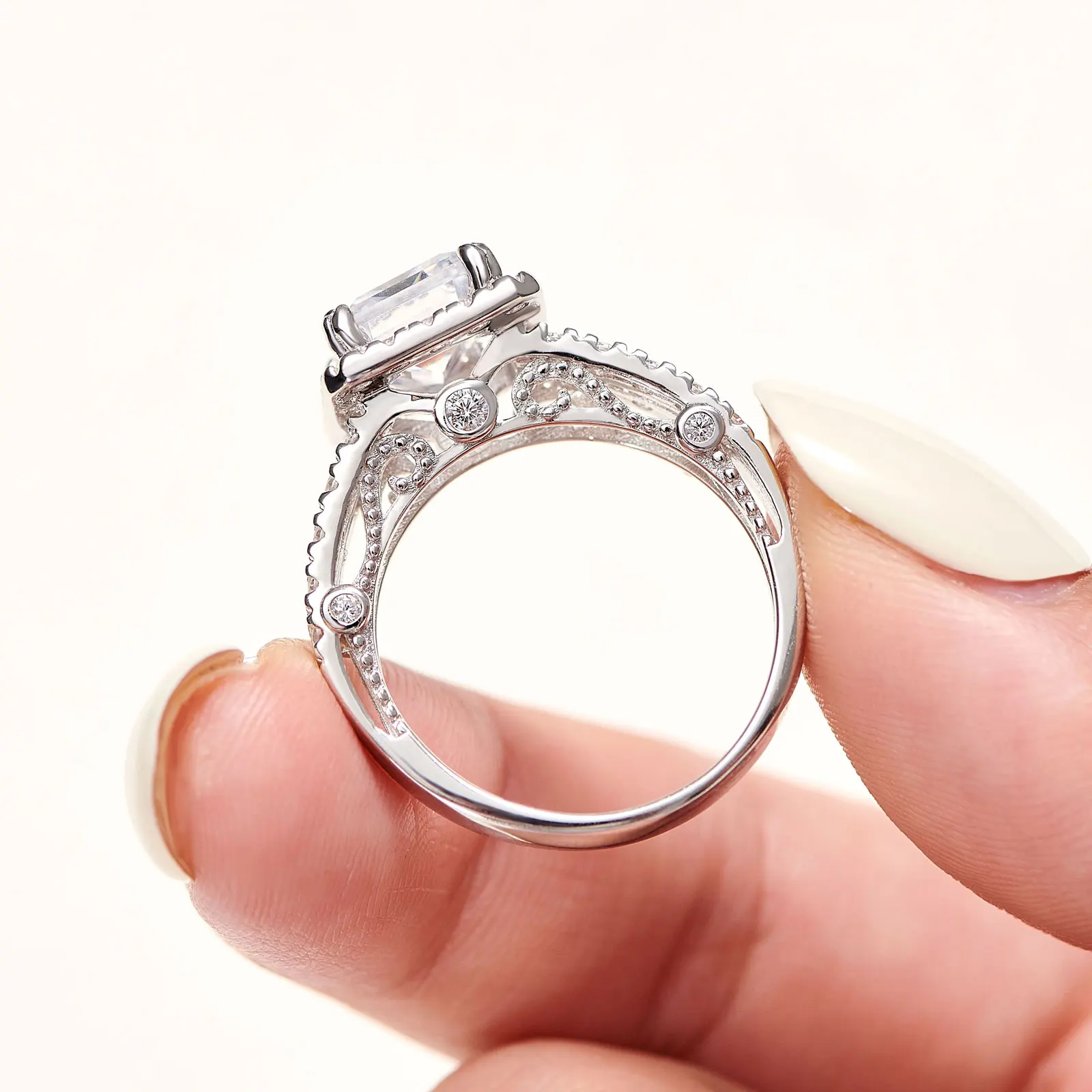 Newshe 925 Sterling Silver Vintage Emerald Cut AAAAA Cubic Zircon Wedding Engagement Rings for Women Bridal Set Fine Jewelry