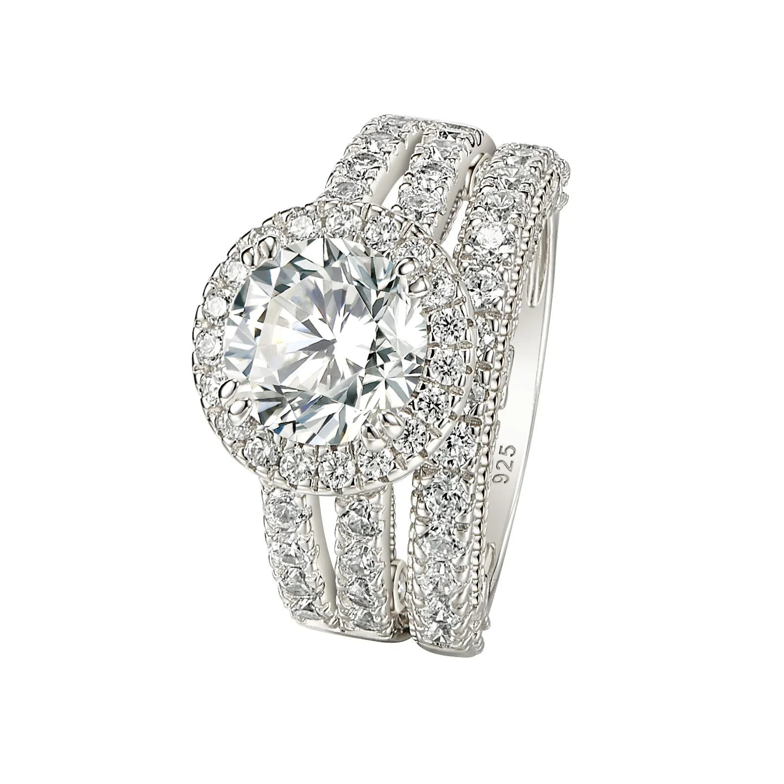 Newshe 925 Sterling Silver Vintage Emerald Cut AAAAA Cubic Zircon Wedding Engagement Rings for Women Bridal Set Fine Jewelry