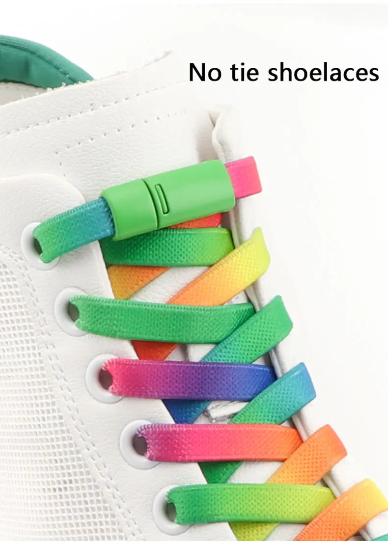 Rainbow Magnetic Lock Shoelaces Elastic Sneaker Laces Adults Kids 8MM Wide Flats Rubber No Tie Shoe laces Shoe Accessories