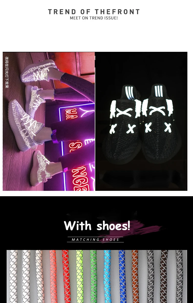 1Pair 3M Reflective Shoelaces for Sneakers Shoe laces Safety reflective Shoelace Round Laces Shoes Strings 100/120/140/160cm