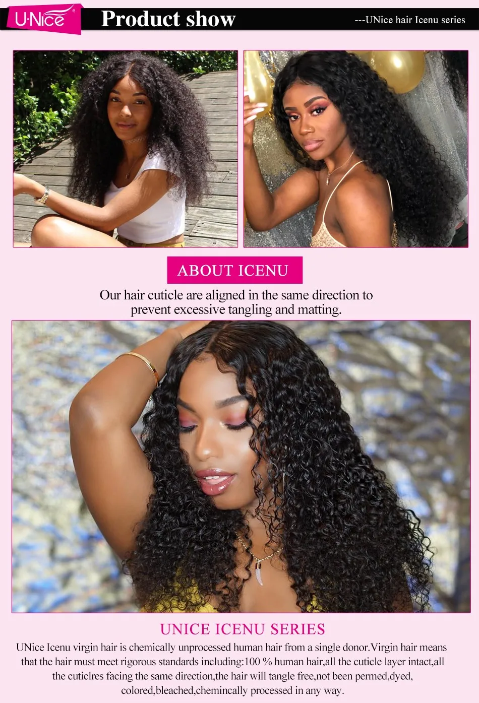 UNice Hair Virgin Human Hair Bundles Burmese Curly Hair 3 Bundles 100% Human Hair Extension Natural Color Hair Weaves 8-26Inch