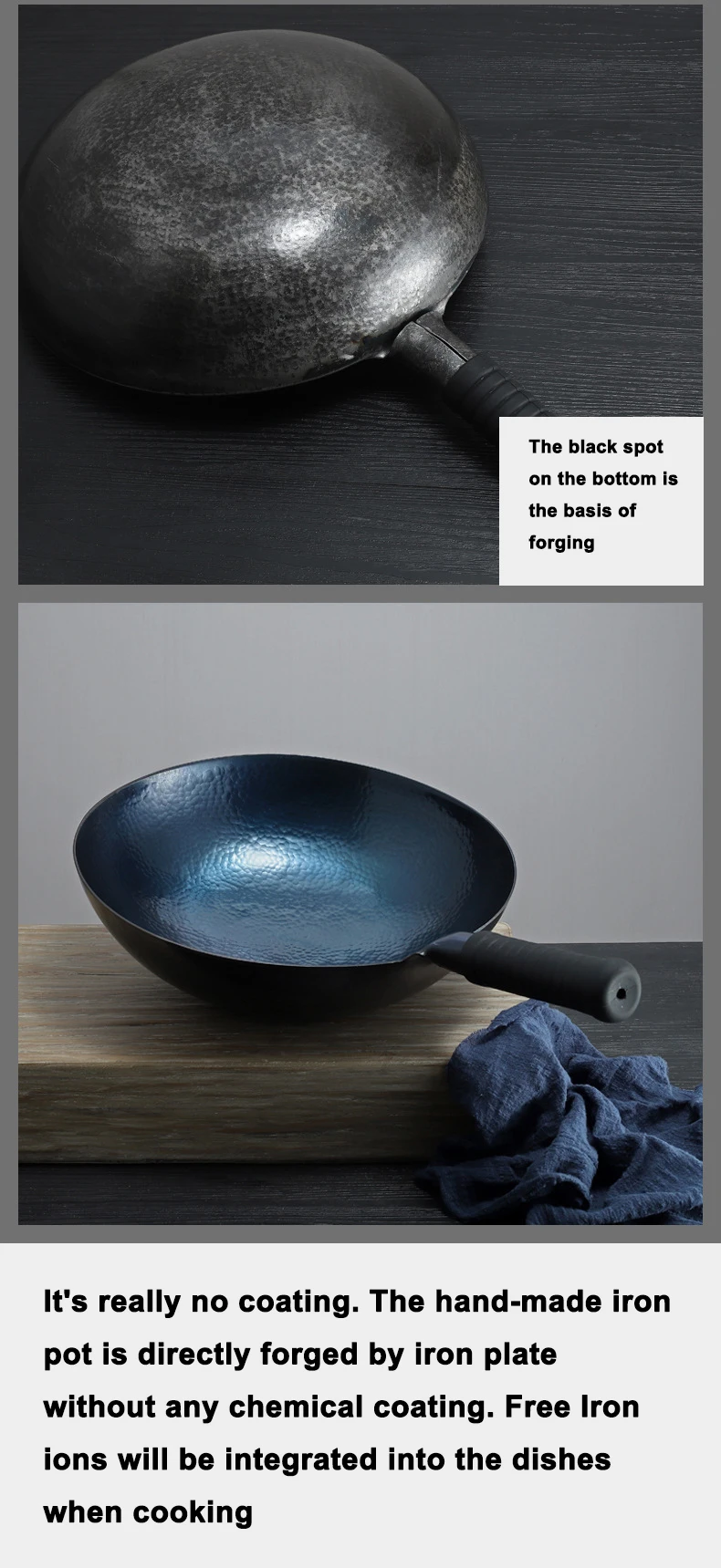 Master Star-Chinese Traditional Handmade Carbon Steel Forging Wok, Pre-Seasoned Wrought Iron Cauldron, Non-stick Gas Pot