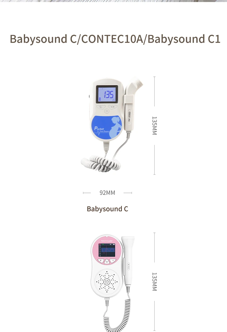 CONTEC Fetal Doppler Heart Beat Monitor Backlight LCD Pink Colour with 2Mhz 3mhz 8Mhz Probe Baby Heart Beat Monitor Probe