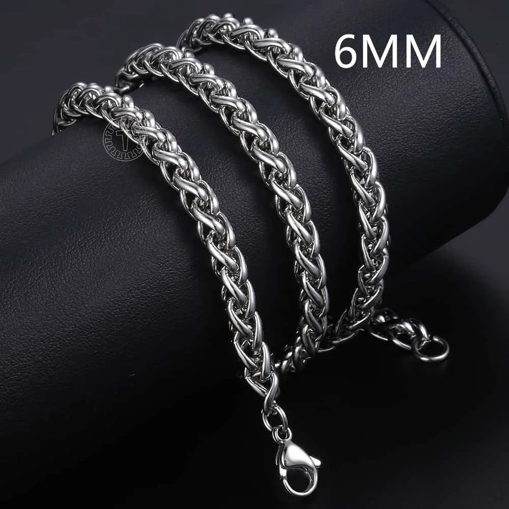 3/4/5/6/8mm Braided Wheat Link Chain For Men Women Stainless Steel Spiga Franco Necklace Hip Hop Jewelry 18-24inch dropshipping