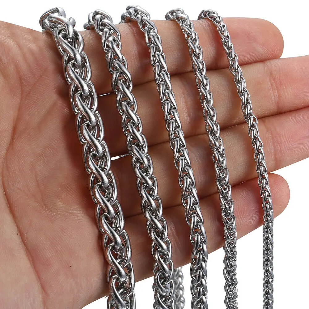 3/4/5/6/8mm Braided Wheat Link Chain For Men Women Stainless Steel Spiga Franco Necklace Hip Hop Jewelry 18-24inch dropshipping
