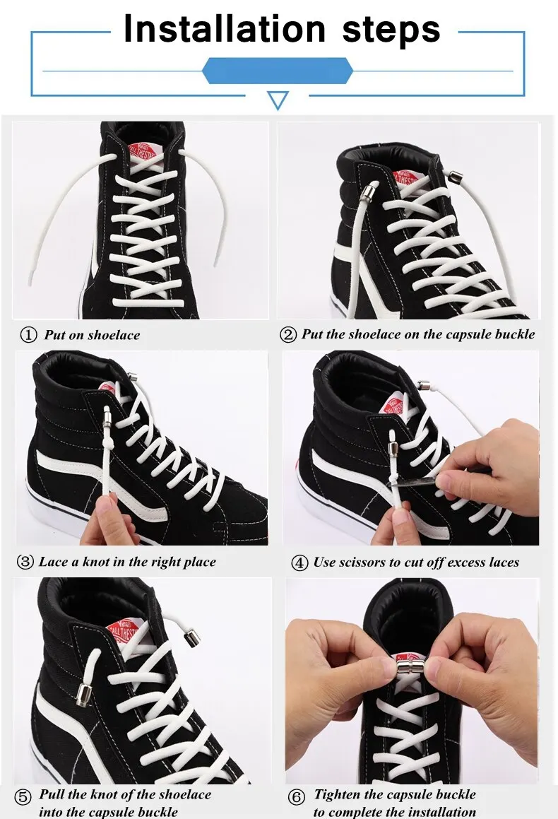 No Tie Shoelaces Semicircle Elastic Shoe Laces Kids and Adult Metal Lock Sneakers Shoelace Boot Lazy Laces Shoe Strings