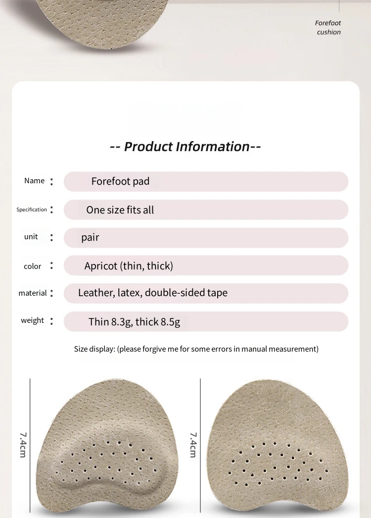 Heels Feet Pads Comfortable leather insoles Half Insoles Women Shoes Pads Foot Care Products Sandals Forefoot Non-slip Cushion