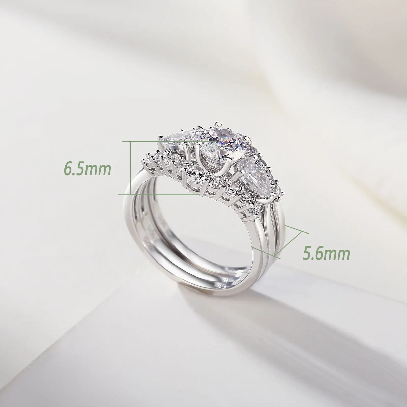 Newshe 3Pcs Wedding Engagement Ring Set for Women Simulated Diamond Round Pear Cut AAAAA CZ 925 Sterling Silver Fine Jewelry