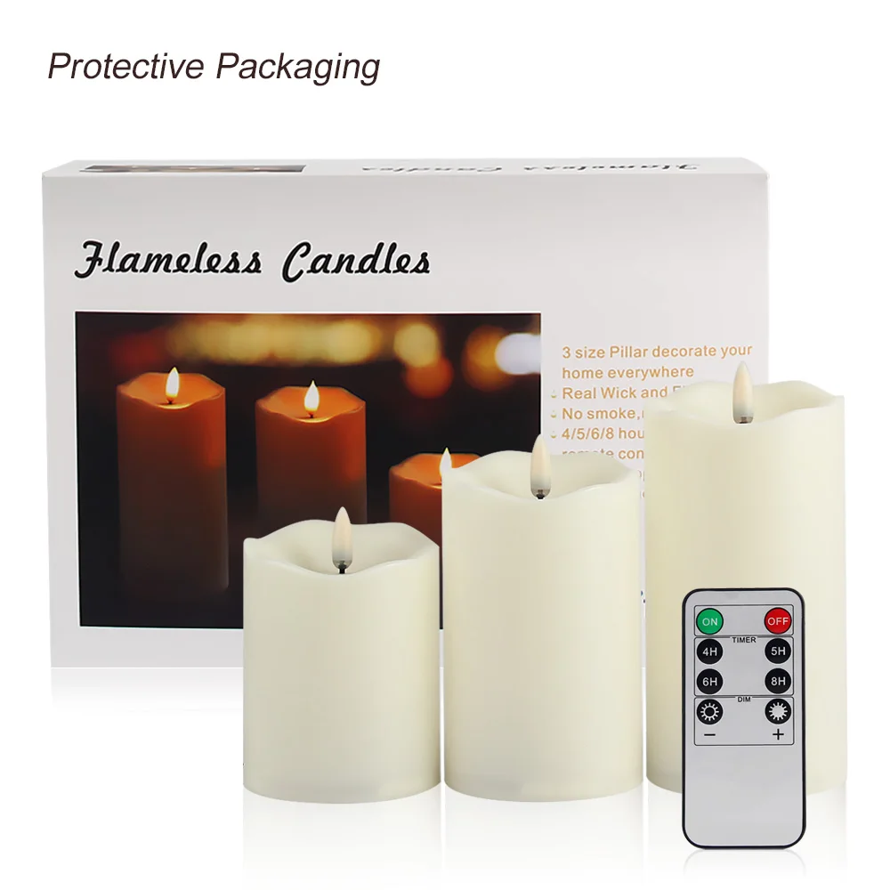 Pack of 3 Remote Control New Year Candles,Timed Flameless LED Candle Light Valentine's Day Party Home Decor Easter Candle