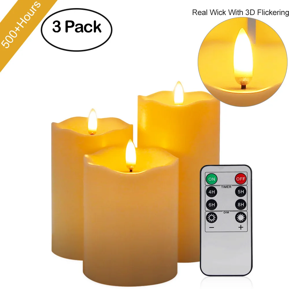 Pack of 3 Remote Control New Year Candles,Timed Flameless LED Candle Light Valentine's Day Party Home Decor Easter Candle