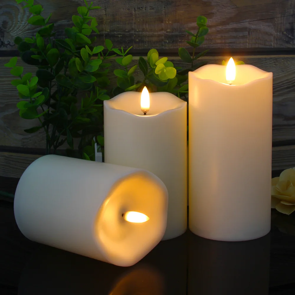 Pack of 3 Remote Control New Year Candles,Timed Flameless LED Candle Light Valentine's Day Party Home Decor Easter Candle