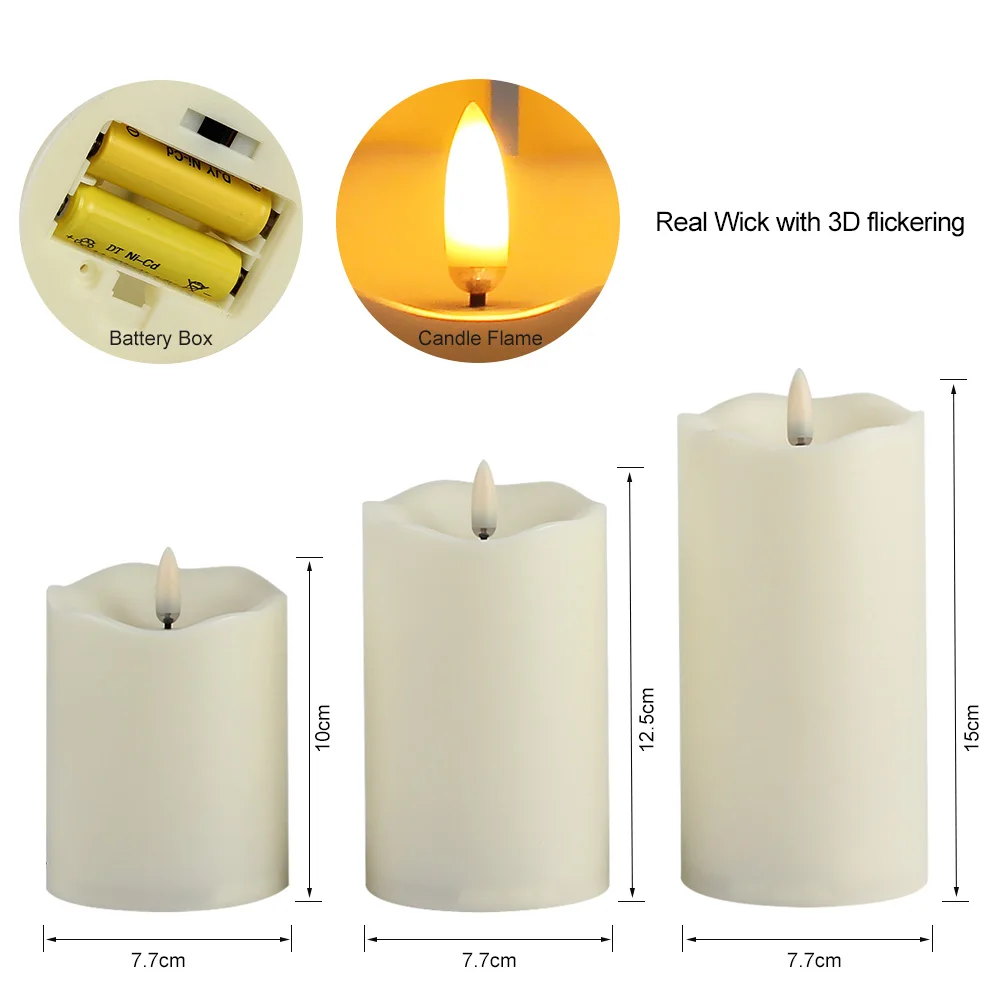 Pack of 3 Remote Control New Year Candles,Timed Flameless LED Candle Light Valentine's Day Party Home Decor Easter Candle
