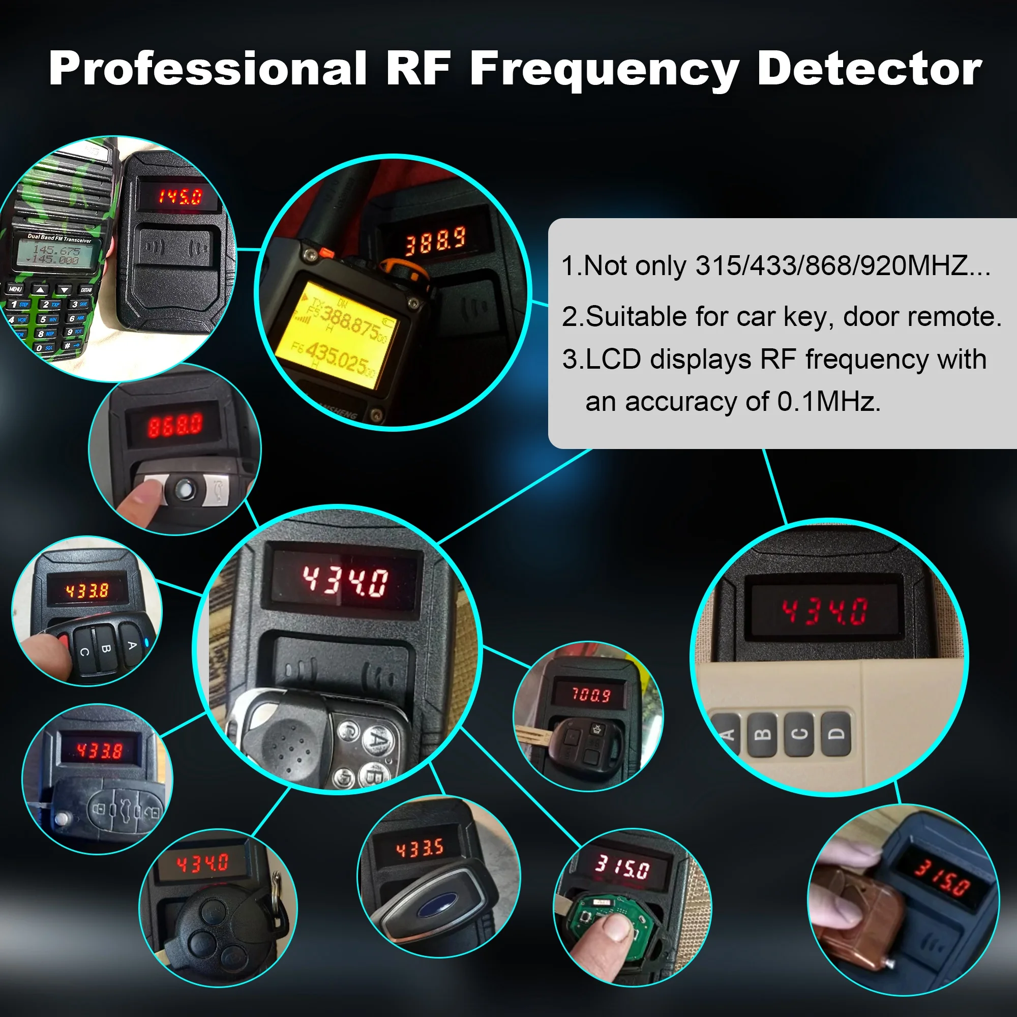 WOYO 10-1000MHZ Digital Frequency Counter Car Key 315, 434 Frequency Tester Door Remote Frequency Meter Remote Control Copier