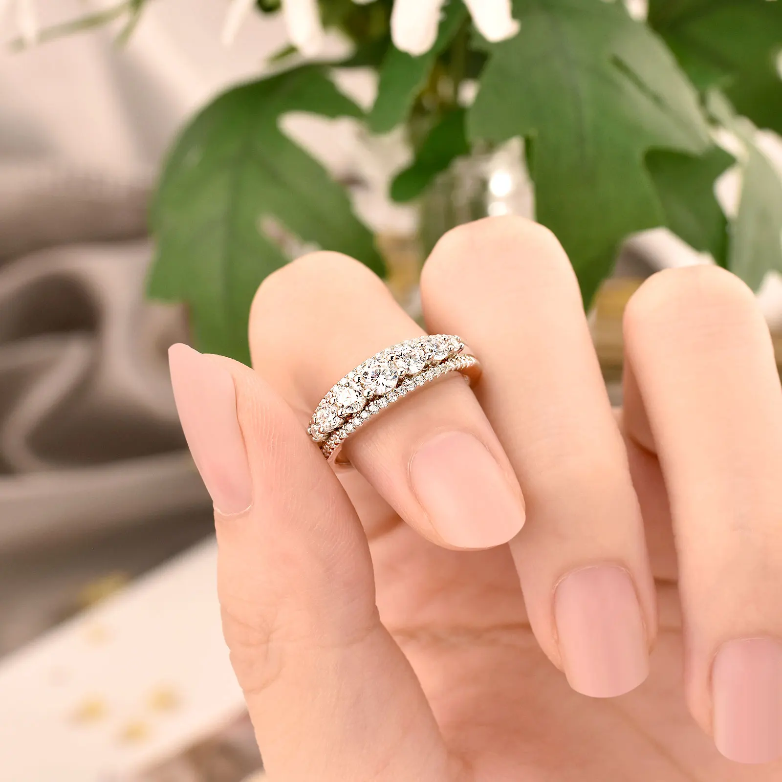 Newshe 925 Sterling Silver Eternity Ring Wedding Band for Women 1.1ct Round White AAAAA Cz Size 4-10