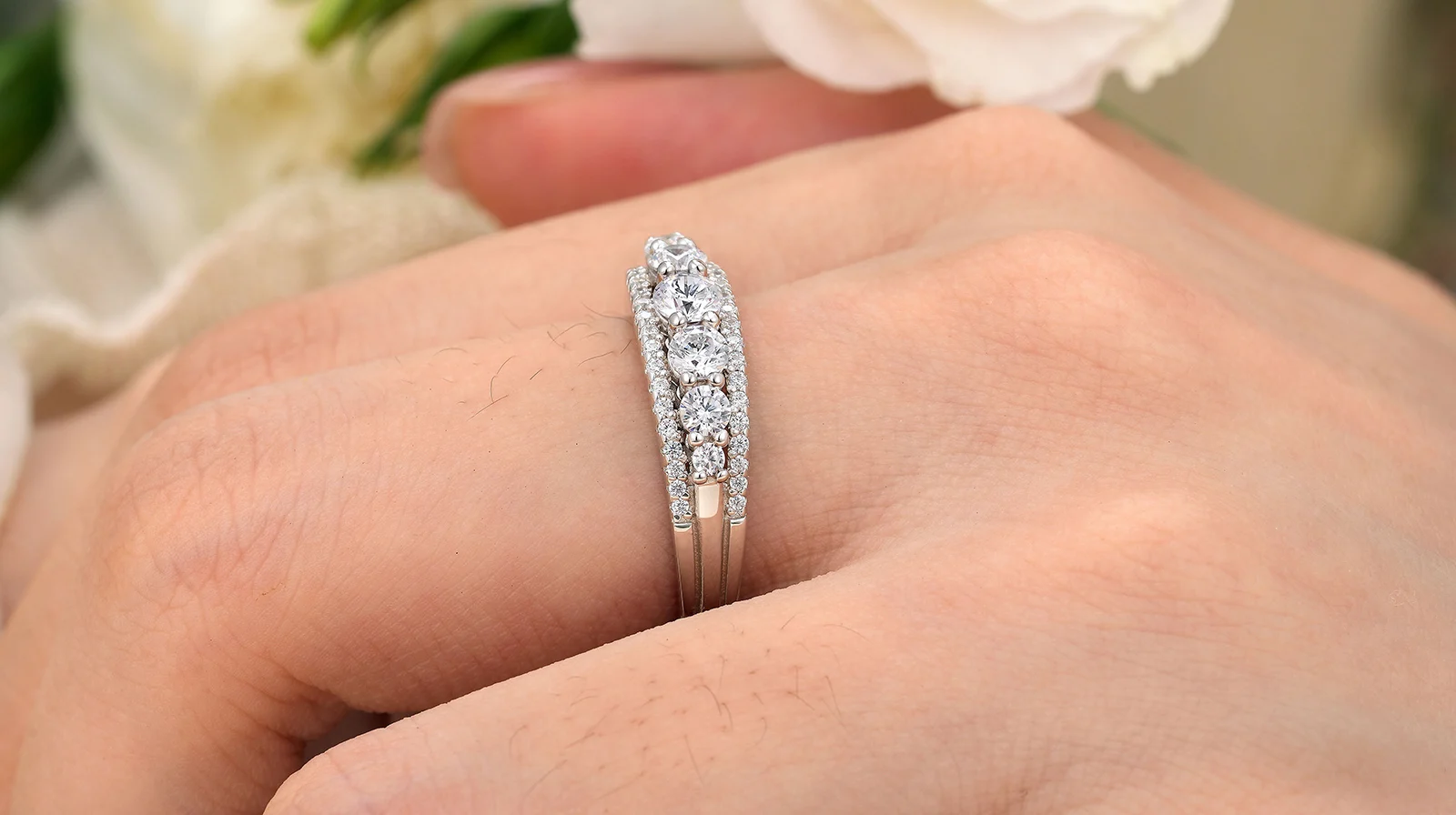 Newshe 925 Sterling Silver Eternity Ring Wedding Band for Women 1.1ct Round White AAAAA Cz Size 4-10