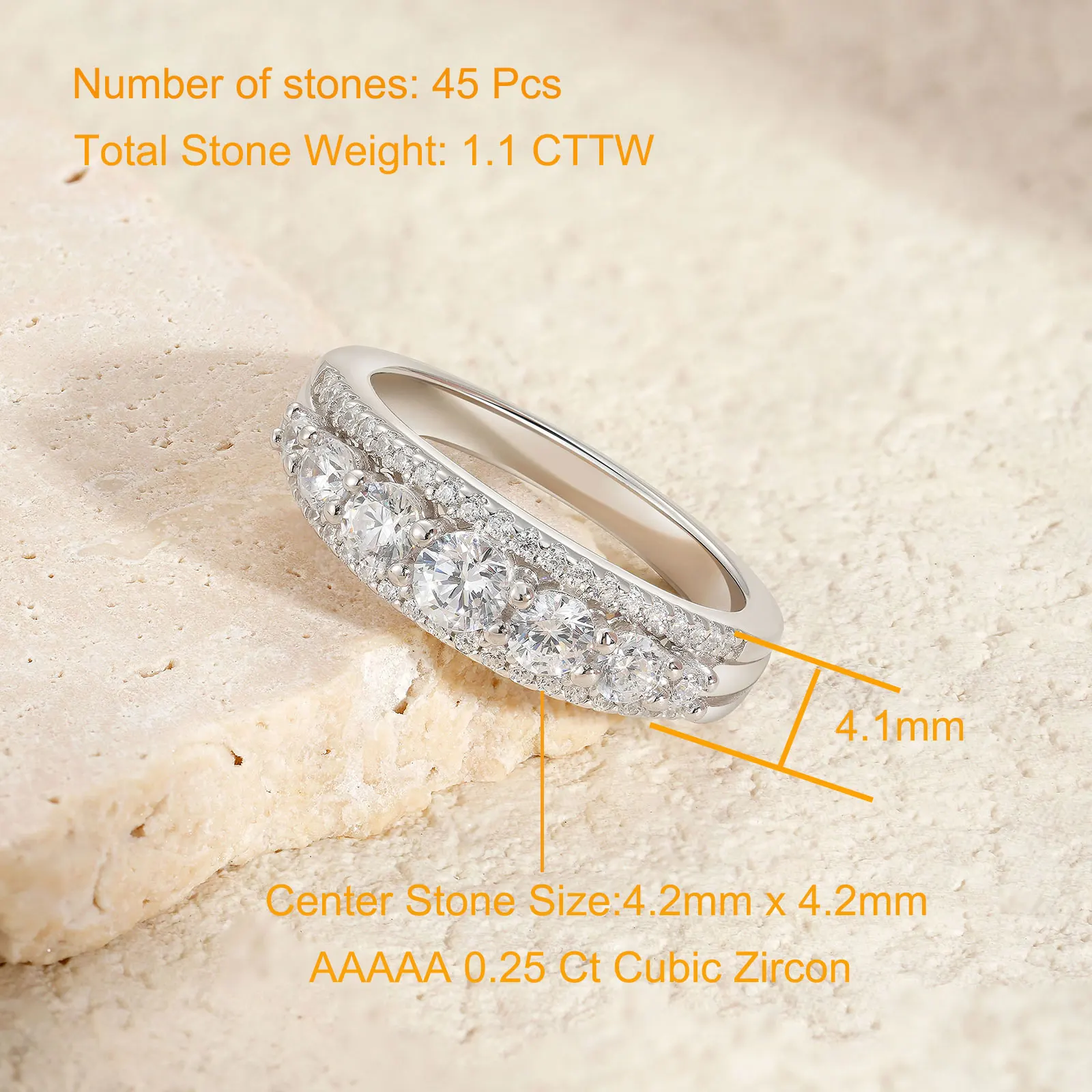 Newshe 925 Sterling Silver Eternity Ring Wedding Band for Women 1.1ct Round White AAAAA Cz Size 4-10