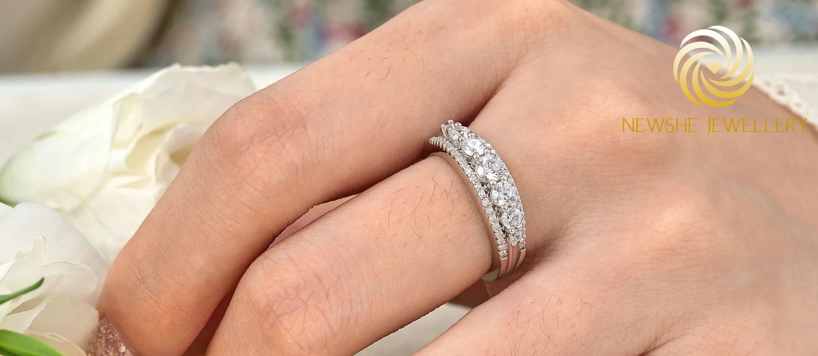 Newshe 925 Sterling Silver Eternity Ring Wedding Band for Women 1.1ct Round White AAAAA Cz Size 4-10