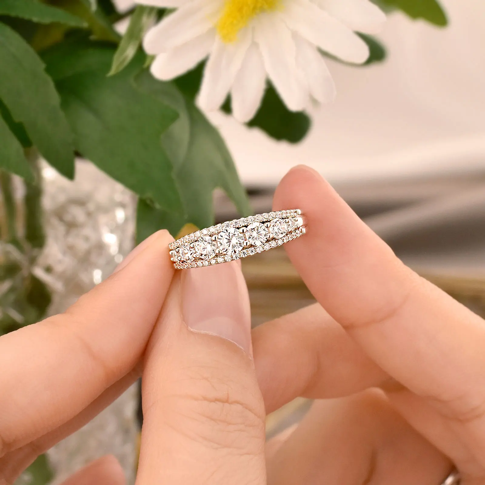 Newshe 925 Sterling Silver Eternity Ring Wedding Band for Women 1.1ct Round White AAAAA Cz Size 4-10