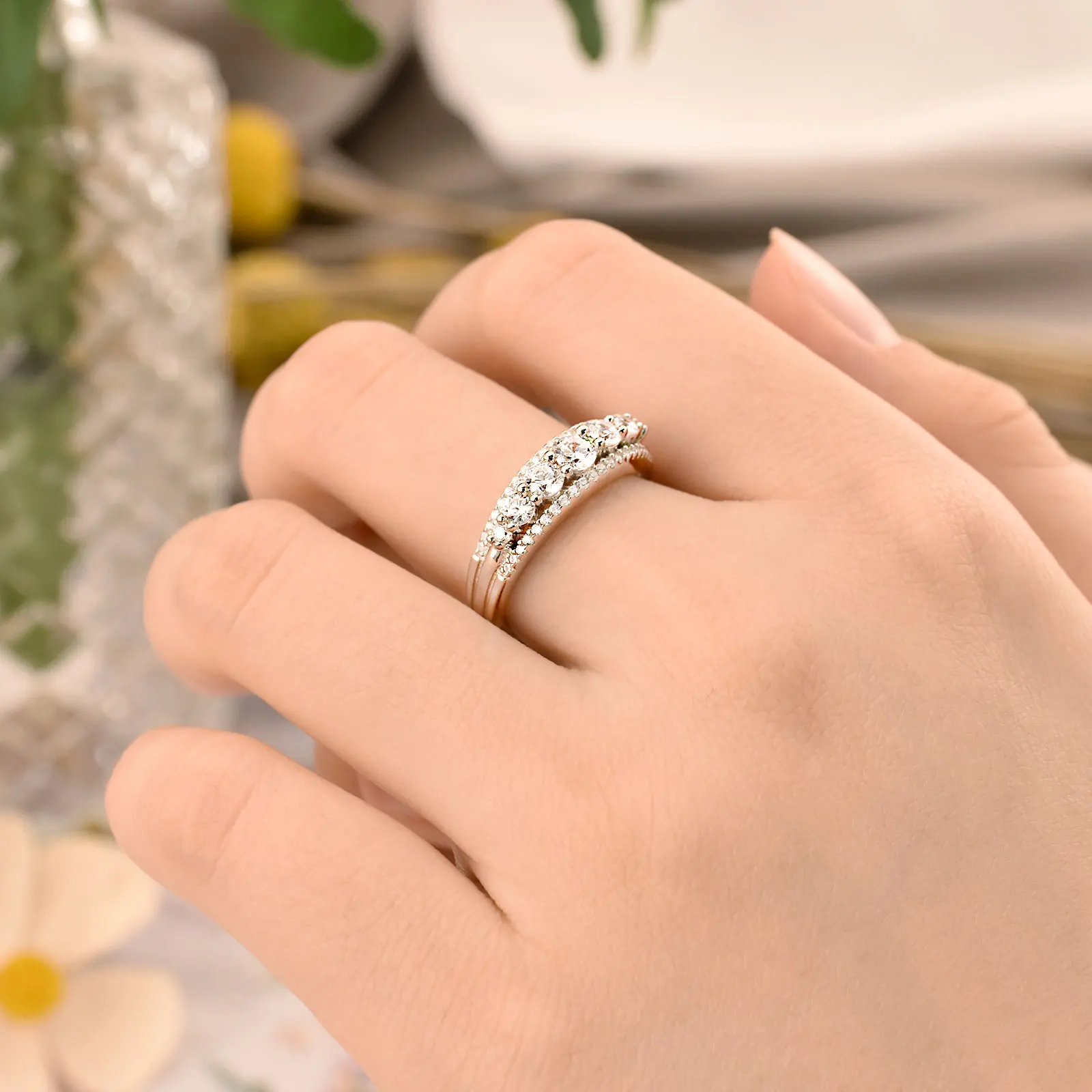 Newshe 925 Sterling Silver Eternity Ring Wedding Band for Women 1.1ct Round White AAAAA Cz Size 4-10