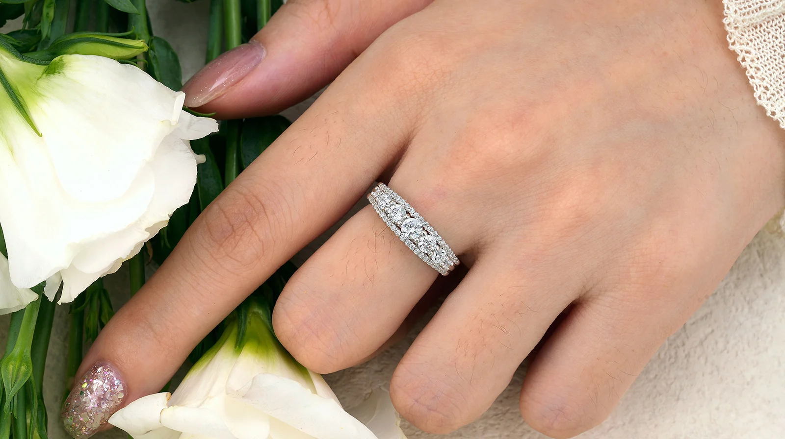 Newshe 925 Sterling Silver Eternity Ring Wedding Band for Women 1.1ct Round White AAAAA Cz Size 4-10