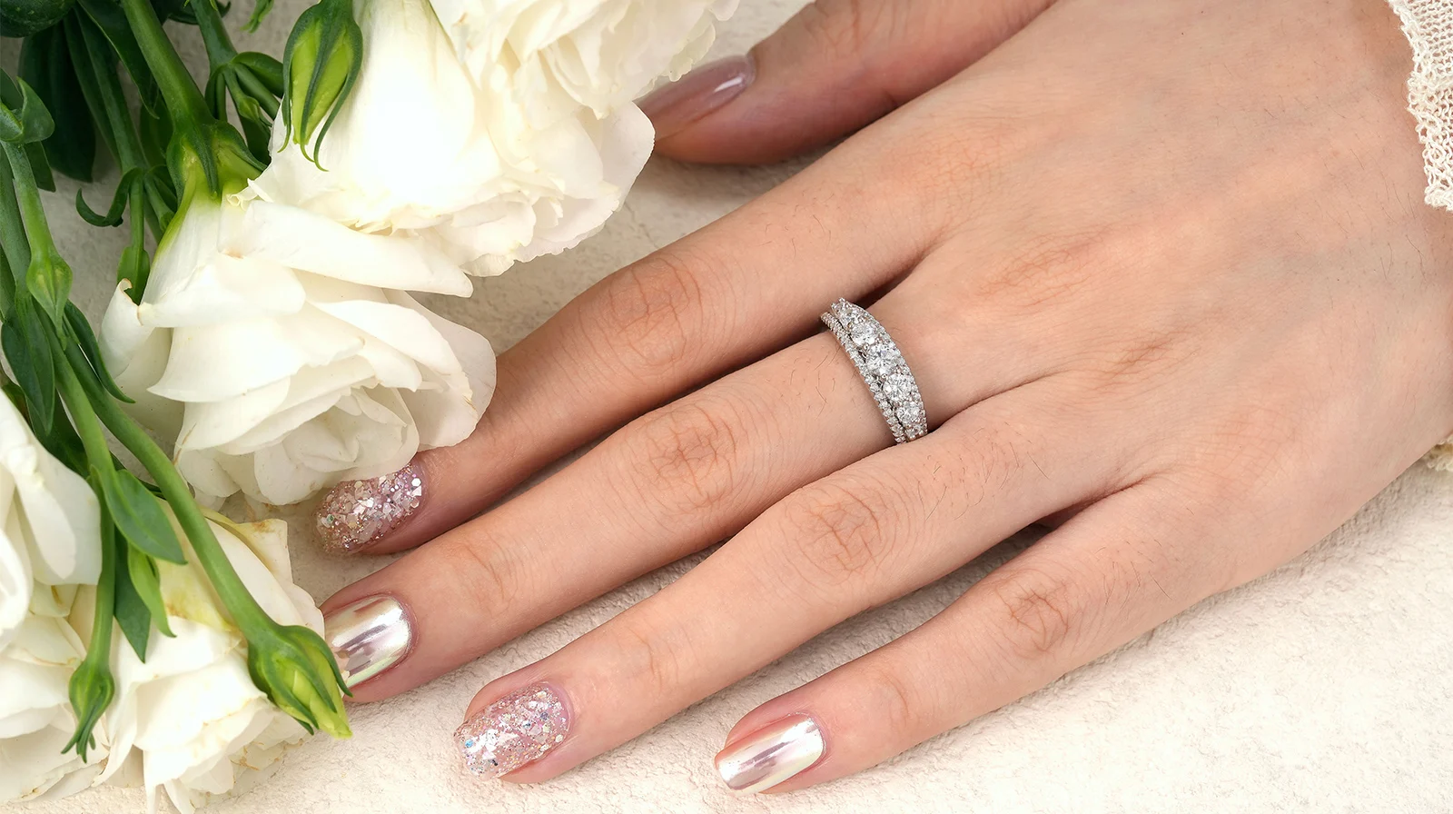 Newshe 925 Sterling Silver Eternity Ring Wedding Band for Women 1.1ct Round White AAAAA Cz Size 4-10