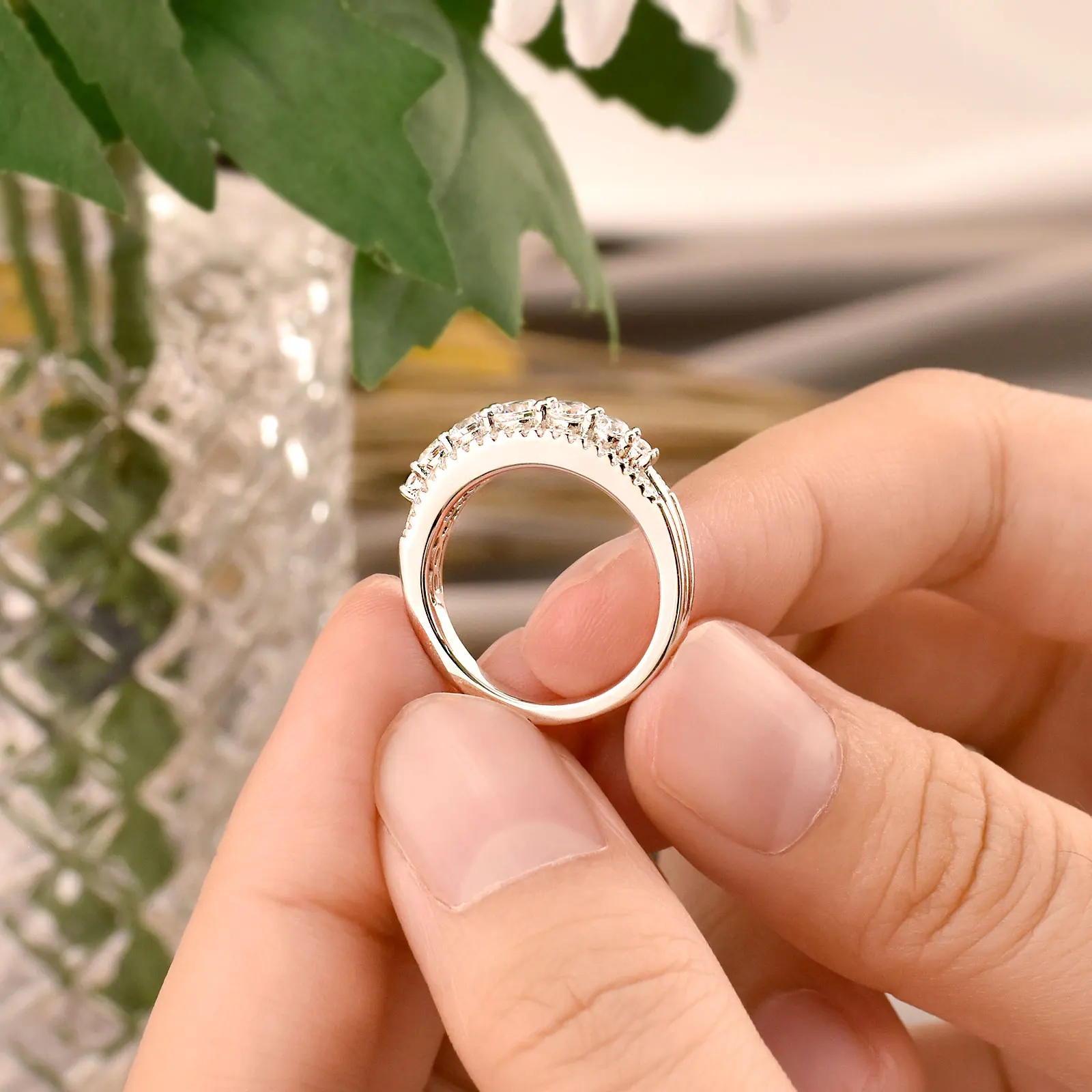 Newshe 925 Sterling Silver Eternity Ring Wedding Band for Women 1.1ct Round White AAAAA Cz Size 4-10